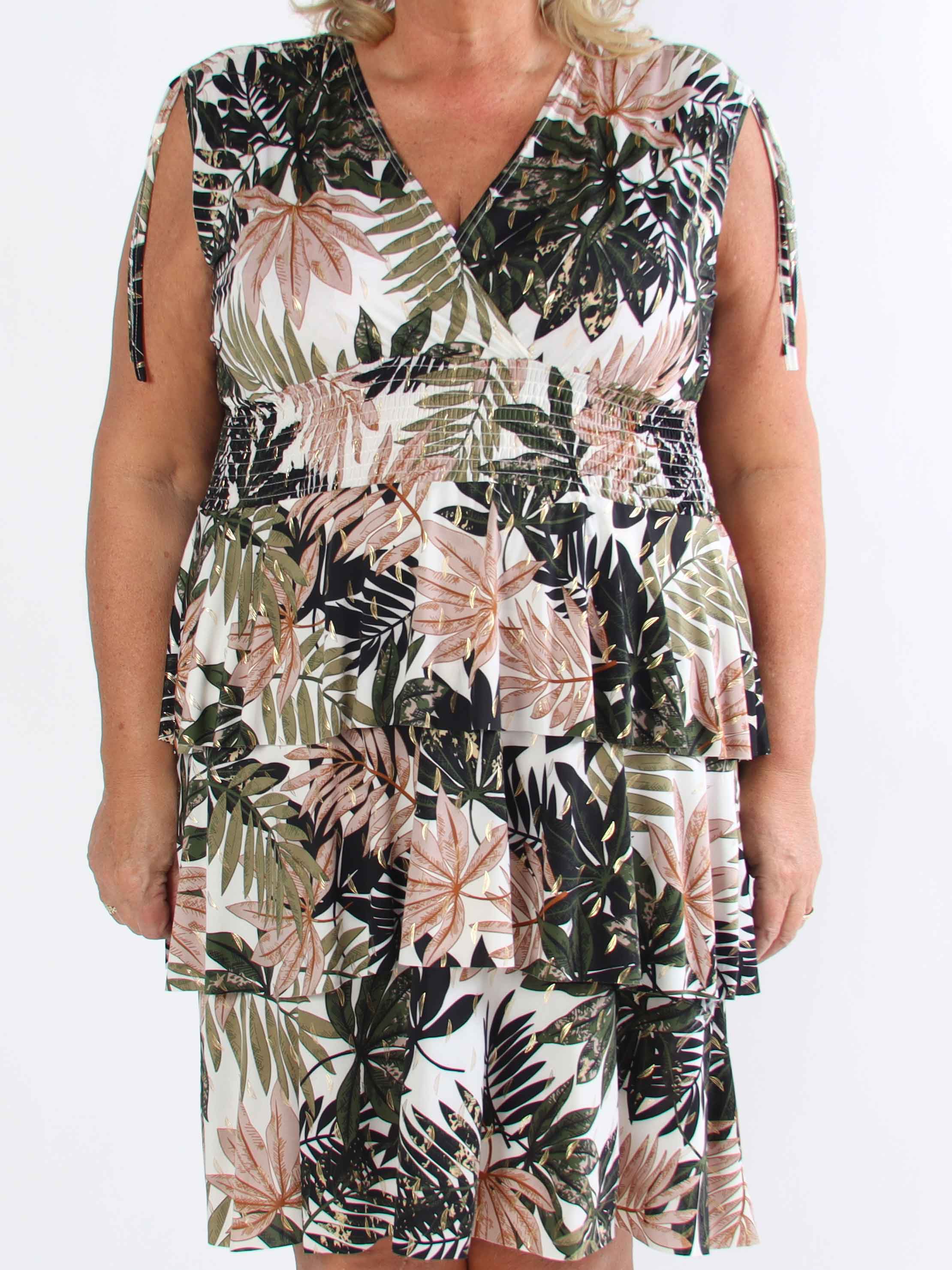 Pams Leaf Frills - Plus size kjole med bladprint og flæser